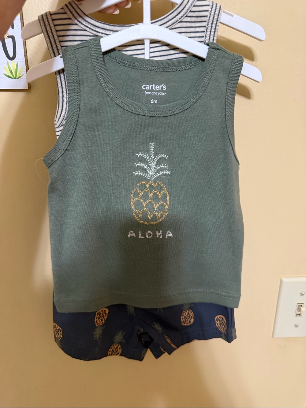 Carter's Olive Green Tank Top with Gold Pineapple Graphic